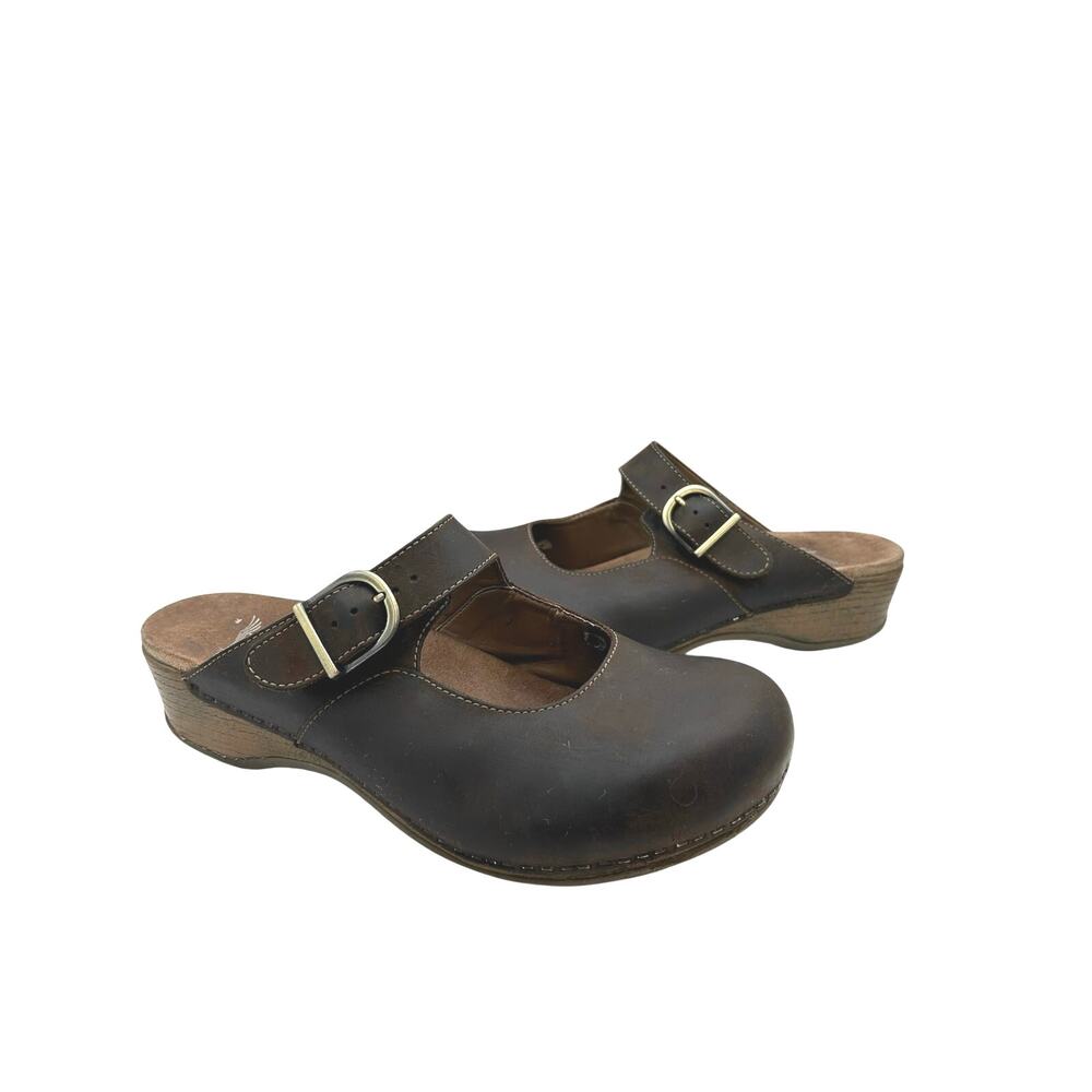 Dansko Martina Mary Jane Clogs in antique brown oiled leather Mules size 41